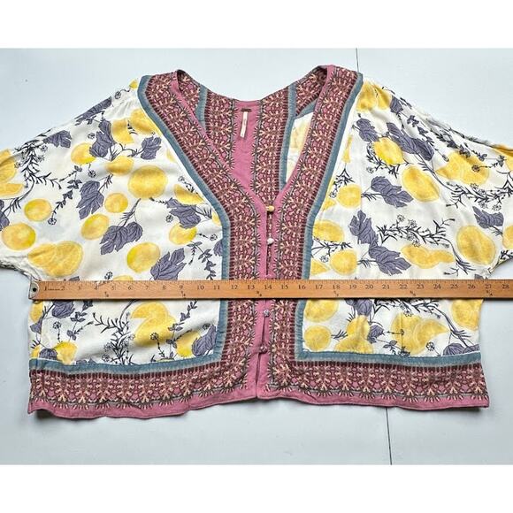 Free People Top Womens Large White Freshly Squeezed Lemon Boho Festival Oversize - Picture 10 of 13